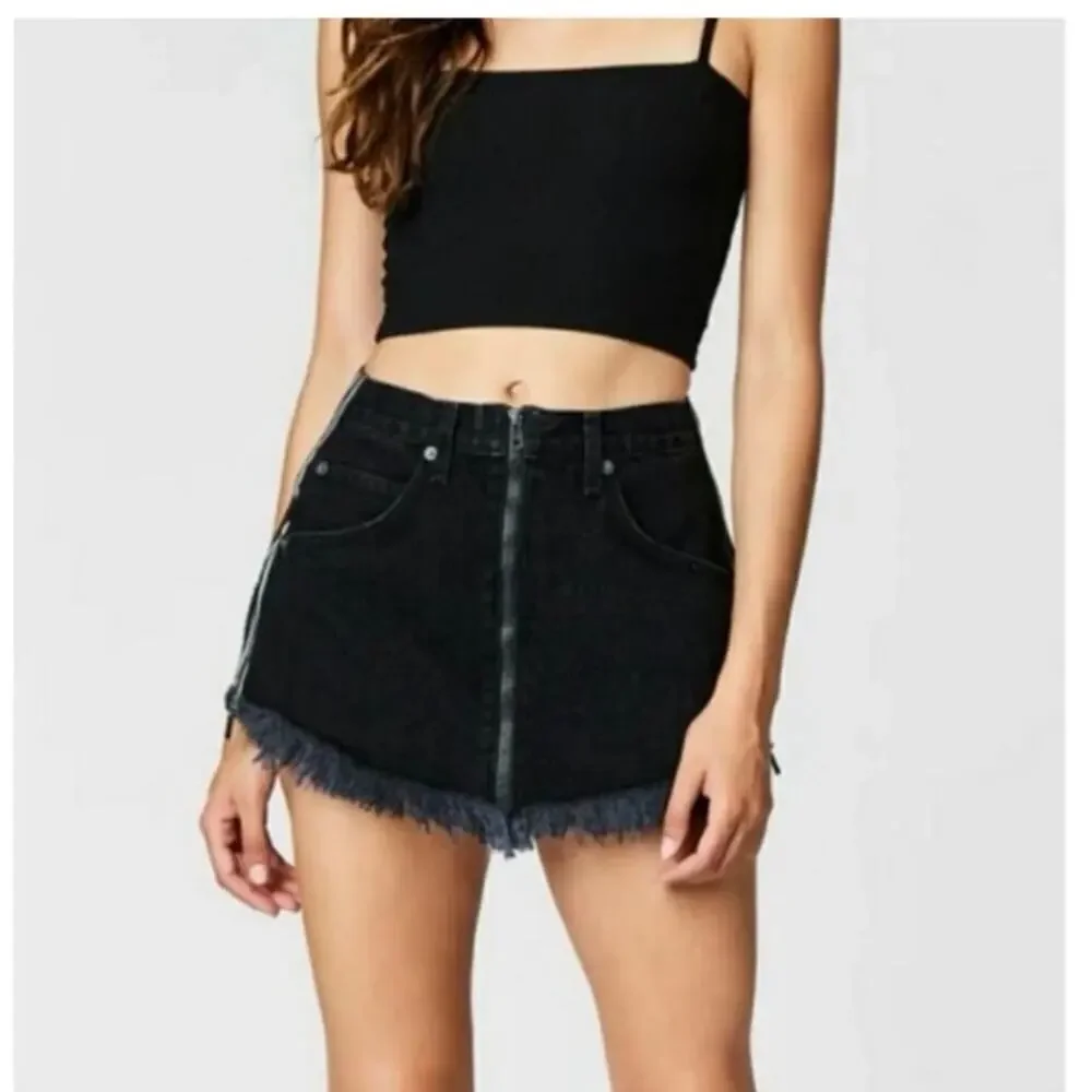 Carmar Black Denim Mini Skirt Distress Goth Preppy Women Y2k‎ Streetwear Skirt